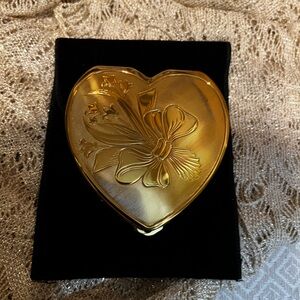 Gold Heart-Shaped Large Vintage Compact with Floral Design